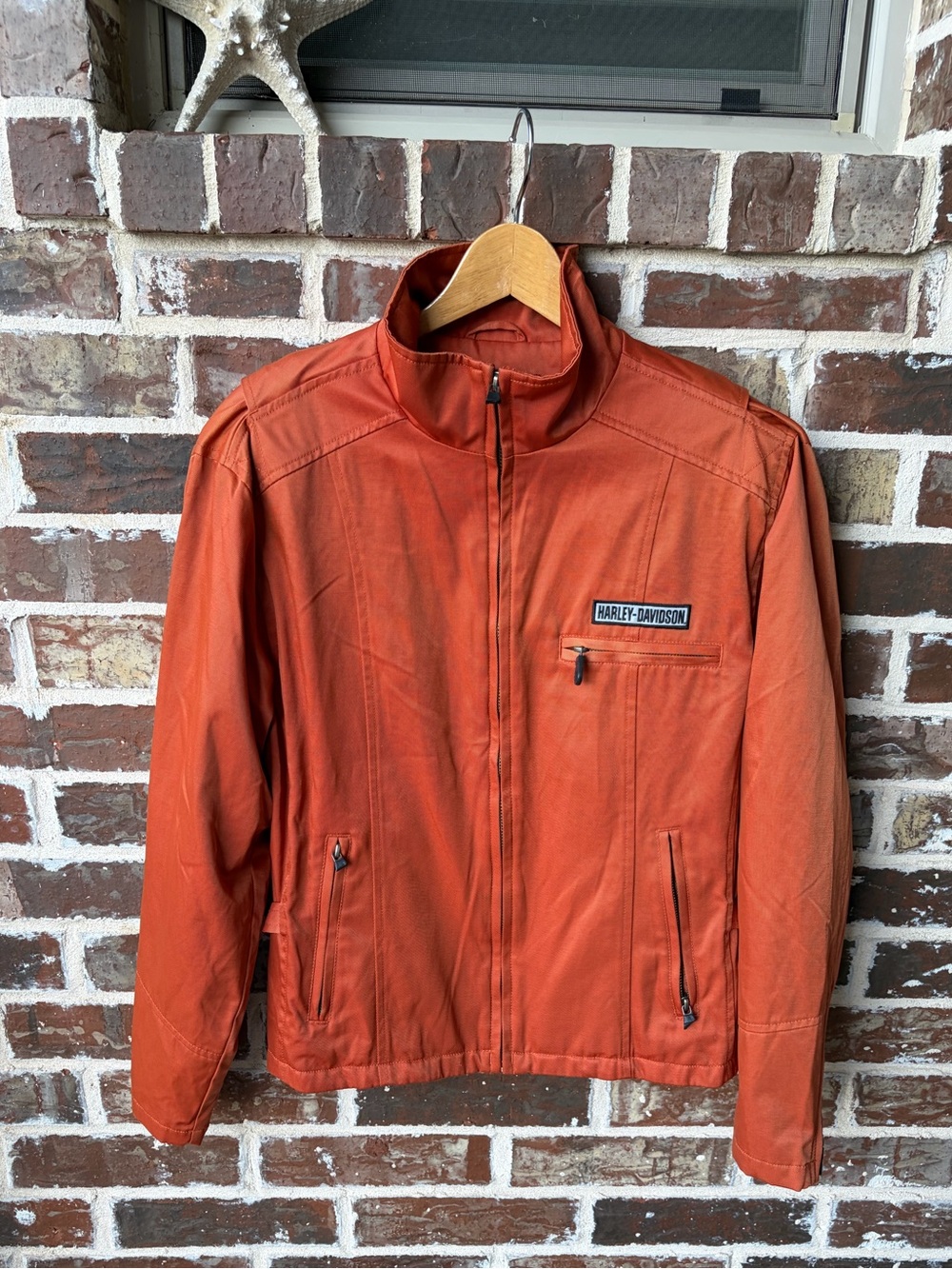 Harley-Davidson Riding Jacket Orange Cotton Nylon Mesh Lined Size Large